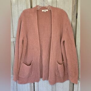 Madewell Women's Salmon Pink Nolan Ribbed Pocket Sweater Cardigan Size L